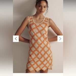 Anthropologie Orange Maeve Sleeveless Crochet Mini Dress